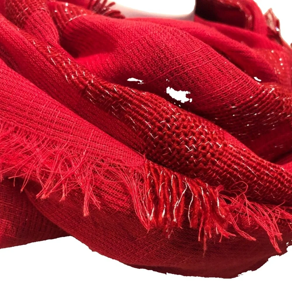 (NWT) Cejon Women's Red Lurex Check Scarf/Wrap ONE SIZE